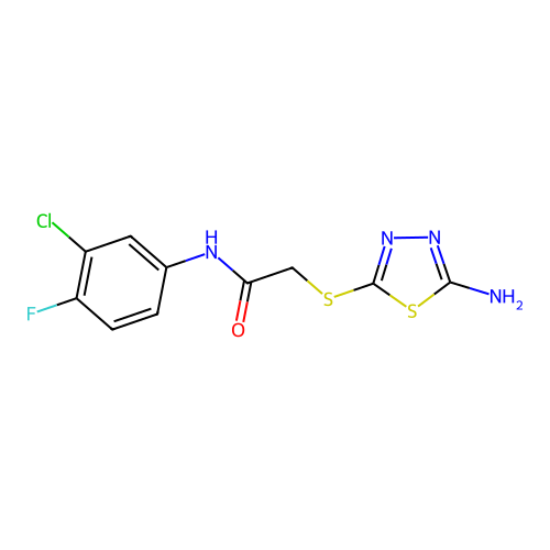 2-[(5-amino-1,3,4-thiadiazol-2-yl)sulfanyl]-N-(3-chloro-4-fluorophenyl)acetamide structure
