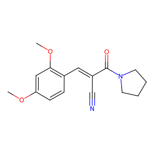 (E)-3-(2,4-dimethoxyphenyl)-2-(pyrrolidine-1-carbonyl)prop-2-enenitrile structure