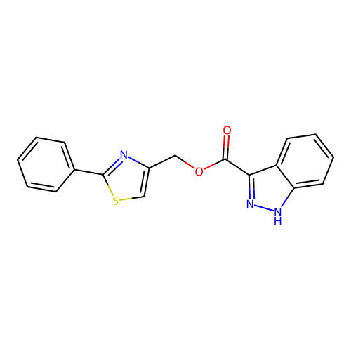 (2-phenyl-1,3-thiazol-4-yl)methyl 1H-indazole-3-carboxylate structure