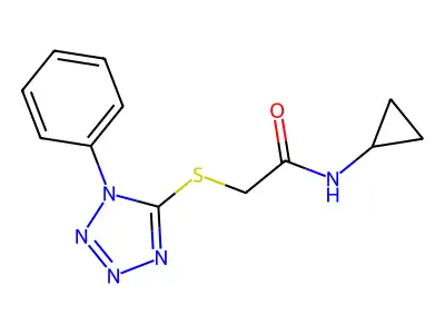 N-cyclopropyl-2-(1-phenyltetrazol-5-yl)sulfanylacetamide structure