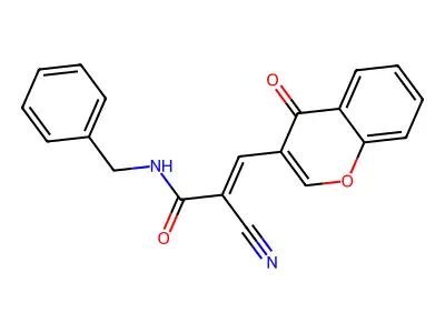 (E)-N-benzyl-2-cyano-3-(4-oxochromen-3-yl)prop-2-enamide structure