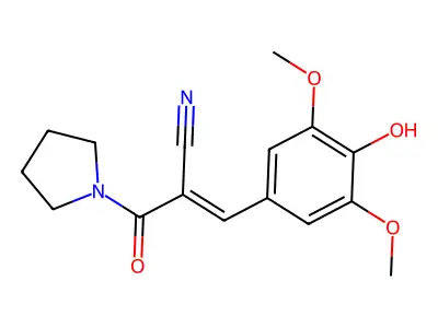 (E)-3-(4-hydroxy-3,5-dimethoxyphenyl)-2-(pyrrolidine-1-carbonyl)prop-2-enenitrile structure