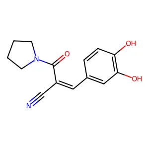 (E)-3-(3,4-dihydroxyphenyl)-2-(pyrrolidine-1-carbonyl)prop-2-enenitrile structure