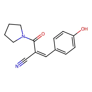 (E)-3-(4-hydroxyphenyl)-2-(pyrrolidine-1-carbonyl)prop-2-enenitrile structure