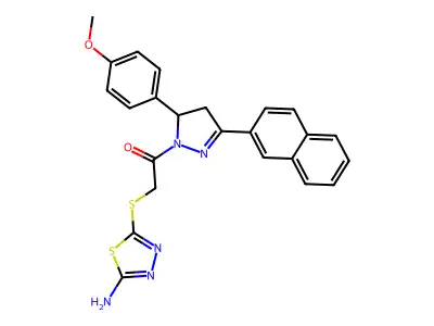 2-[(5-amino-1,3,4-thiadiazol-2-yl)sulfanyl]-1-[5-(4-methoxyphenyl)-3-(naphthalen-2-yl)-4,5-dihydro-1H-pyrazol-1-yl]ethan-1-one structure
