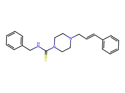 N-benzyl-4-[(E)-3-phenyl-2-propenyl]tetrahydro-1(2H)-pyrazinecarbothioamide structure