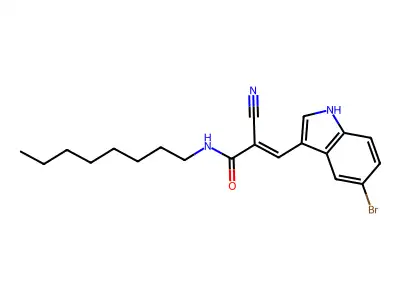 (E)-3-(5-bromo-1H-indol-3-yl)-2-cyano-N-octylprop-2-enamide structure