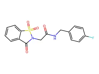 N-[(4-fluorophenyl)methyl]-2-(1,1,3-trioxo-1,2-benzothiazol-2-yl)acetamide structure
