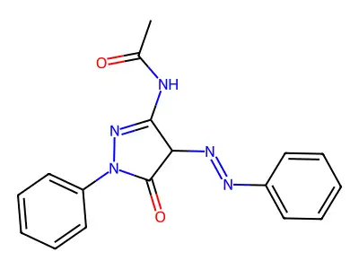 N-(5-oxo-1-phenyl-4-phenyldiazenyl-4H-pyrazol-3-yl)acetamide structure