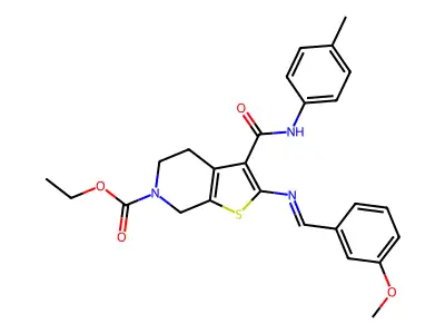 ethyl 2-[(3-methoxyphenyl)methylideneamino]-3-[(4-methylphenyl)carbamoyl]-5,7-dihydro-4H-thieno[2,3-c]pyridine-6-carboxylate structure