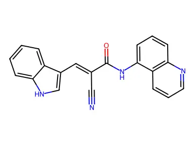 (E)-2-cyano-3-(1H-indol-3-yl)-N-quinolin-5-ylprop-2-enamide structure