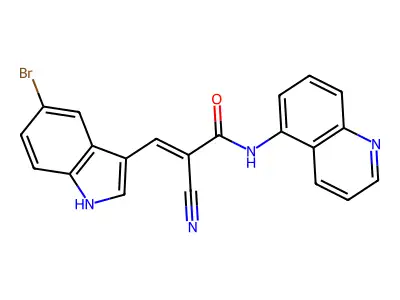 3-(5-bromo-1H-indol-3-yl)-2-cyano-N-(quinolin-5-yl)prop-2-enamide structure