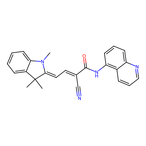(E,4Z)-2-cyano-N-quinolin-5-yl-4-(1,3,3-trimethylindol-2-ylidene)but-2-enamide structure