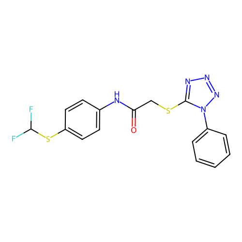 N-(4-((difluoromethyl)thio)phenyl)-2-((1-phenyl-1H-tetrazol-5-yl)thio)acetamide structure