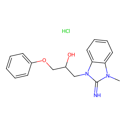 1-(2-imino-3-methyl-2,3-dihydro-1H-benzo[d]imidazol-1-yl)-3-phenoxypropan-2-ol hydrochloride structure