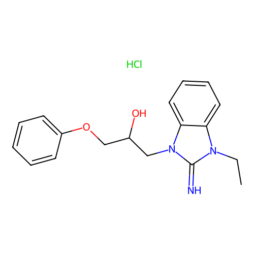 1-(3-ethyl-2-imino-2,3-dihydro-1H-benzo[d]imidazol-1-yl)-3-phenoxypropan-2-ol hydrochloride structure