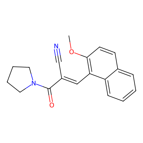 (E)-3-(2-methoxynaphthalen-1-yl)-2-(pyrrolidine-1-carbonyl)prop-2-enenitrile structure