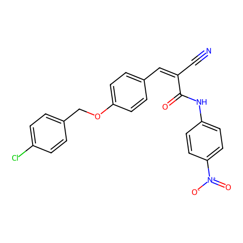 3-[4-[(4-chlorophenyl)methoxy]phenyl]-2-cyano-N-(4-nitrophenyl)prop-2-enamide structure