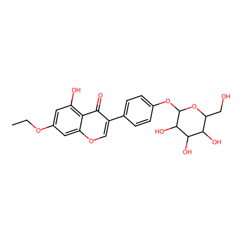 4-(7-ethoxy-5-hydroxy-4-oxo-4H-chromen-3-yl)phenyl hexopyranoside structure