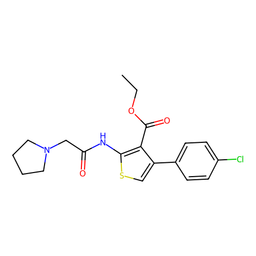 Ethyl 4-(4-chlorophenyl)-2-[(pyrrolidin-1-ylacetyl)amino]thiophene-3-carboxylate structure