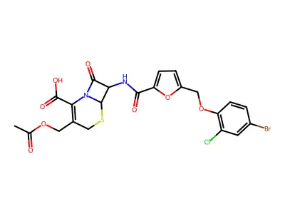 3-(acetyloxymethyl)-7-[[5-[(4-bromo-2-chlorophenoxy)methyl]furan-2-carbonyl]amino]-8-oxo-5-thia-1-azabicyclo[4.2.0]oct-2-ene-2-carboxylic acid structure