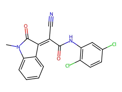 (2E)-2-cyano-N-(2,5-dichlorophenyl)-2-(1-methyl-2-oxoindol-3-ylidene)acetamide structure