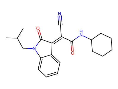 (2E)-2-cyano-N-cyclohexyl-2-[1-(2-methylpropyl)-2-oxoindol-3-ylidene]acetamide structure