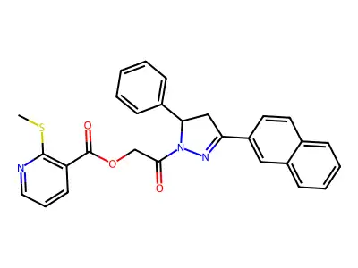[2-(5-naphthalen-2-yl-3-phenyl-3,4-dihydropyrazol-2-yl)-2-oxoethyl] 2-methylsulfanylpyridine-3-carboxylate structure