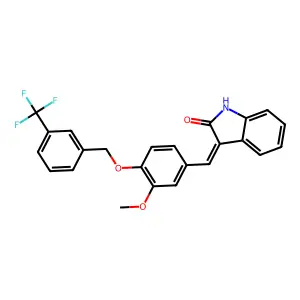 (3E)-3-[(3-methoxy-4-{[3-(trifluoromethyl)phenyl]methoxy}phenyl)methylidene]-2,3-dihydro-1H-indol-2-one structure