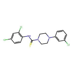 4-(3-chlorophenyl)-N-(2,4-dichlorophenyl)piperazine-1-carbothioamide structure