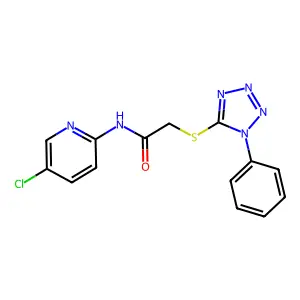 N-(5-chloropyridin-2-yl)-2-(1-phenyltetrazol-5-yl)sulfanylacetamide structure