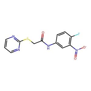N-(4-fluoro-3-nitrophenyl)-2-pyrimidin-2-ylsulfanylacetamide structure