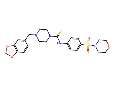 4-(1,3-benzodioxol-5-ylmethyl)-N-(4-morpholin-4-ylsulfonylphenyl)piperazine-1-carbothioamide structure