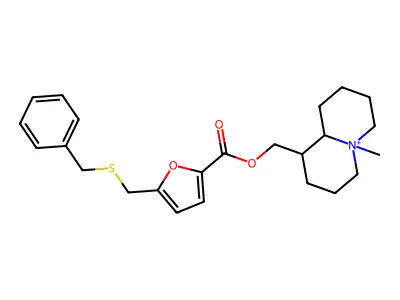 (5-methyl-2,3,4,6,7,8,9,9a-octahydro-1H-quinolizin-5-ium-1-yl)methyl 5-(benzylsulfanylmethyl)furan-2-carboxylate structure