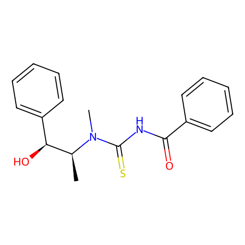 N-(((1S,2S)-1-hydroxy-1-phenylpropan-2-yl)(methyl)carbamothioyl)benzamide structure