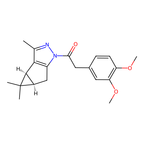 2-(3,4-dimethoxyphenyl)-1-((3bS,4aR)-3,4,4-trimethyl-3b,4,4a,5-tetrahydro-1H-cyclopropa[3,4]cyclopenta[1,2-c]pyrazol-1-yl)ethanone structure
