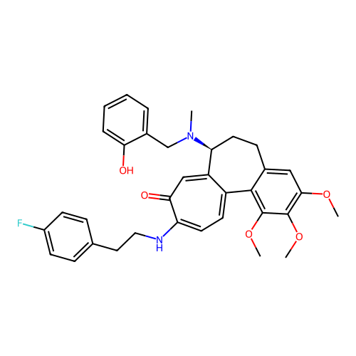 (7S)-10-[2-(4-fluorophenyl)ethylamino]-7-[(2-hydroxyphenyl)methyl-methylamino]-1,2,3-trimethoxy-6,7-dihydro-5H-benzo[a]heptalen-9-one structure