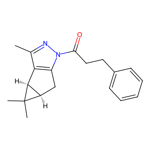 3-phenyl-1-((3bS,4aR)-3,4,4-trimethyl-3b,4,4a,5-tetrahydro-1H-cyclopropa[3,4]cyclopenta[1,2-c]pyrazol-1-yl)propan-1-one structure