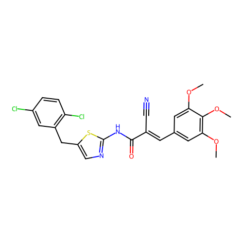 (E)-2-cyano-N-[5-[(2,5-dichlorophenyl)methyl]-1,3-thiazol-2-yl]-3-(3,4,5-trimethoxyphenyl)prop-2-enamide structure
