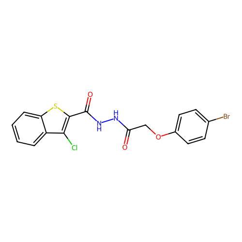 N'-[(4-bromophenoxy)acetyl]-3-chloro-1-benzothiophene-2-carbohydrazide structure