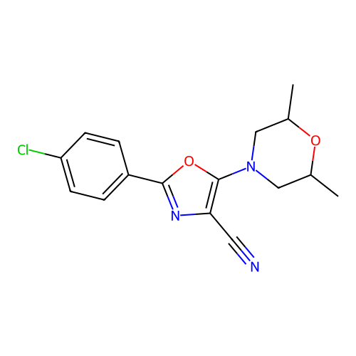 2-(4-Chlorophenyl)-5-(2,6-dimethylmorpholin-4-yl)-1,3-oxazole-4-carbonitrile structure