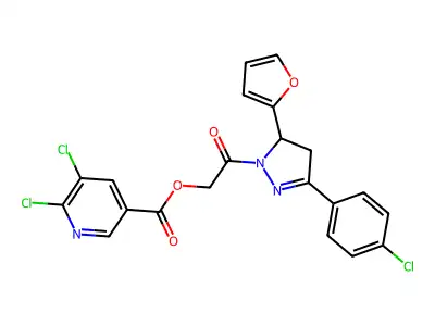 [2-[5-(4-chlorophenyl)-3-(furan-2-yl)-3,4-dihydropyrazol-2-yl]-2-oxoethyl] 5,6-dichloropyridine-3-carboxylate structure