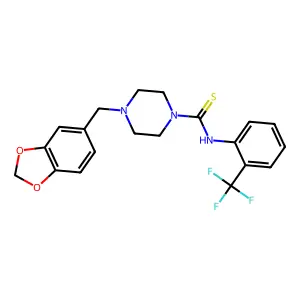 4-(1,3-benzodioxol-5-ylmethyl)-N-[2-(trifluoromethyl)phenyl]piperazine-1-carbothioamide structure