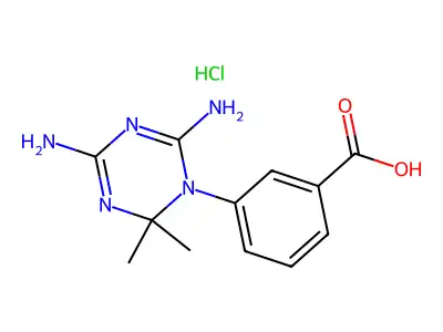 3-(4,6-Diamino-2,2-dimethyl-2H-[1,3,5]triazin-1-YL)-benzoic acid hydrochloride structure