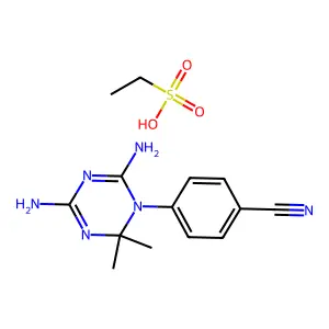 4-(4,6-Diamino-2,2-dimethyl-1,3,5-triazin-1-yl)benzonitrile;ethanesulfonic acid structure