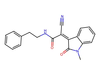 (2Z)-2-cyano-2-(1-methyl-2-oxoindol-3-ylidene)-N-phenethylacetamide structure