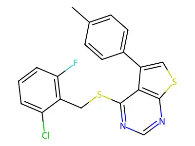 4-[(2-Chloro-6-fluorobenzyl)sulfanyl]-5-(4-methylphenyl)thieno[2,3-d]pyrimidine structure