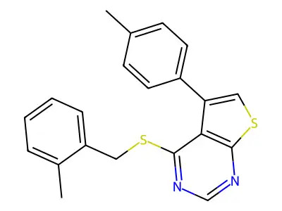 4-[(2-Methylbenzyl)sulfanyl]-5-(4-methylphenyl)thieno[2,3-d]pyrimidine structure