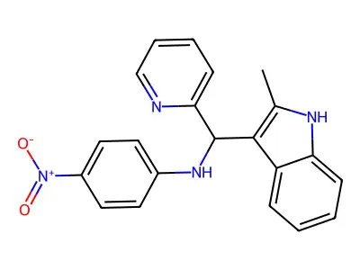 N-[(2-methyl-1H-indol-3-yl)(pyridin-2-yl)methyl]-4-nitroaniline structure