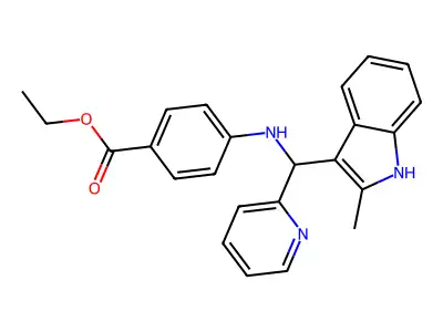 ethyl 4-{[(2-methyl-1H-indol-3-yl)(pyridin-2-yl)methyl]amino}benzoate structure